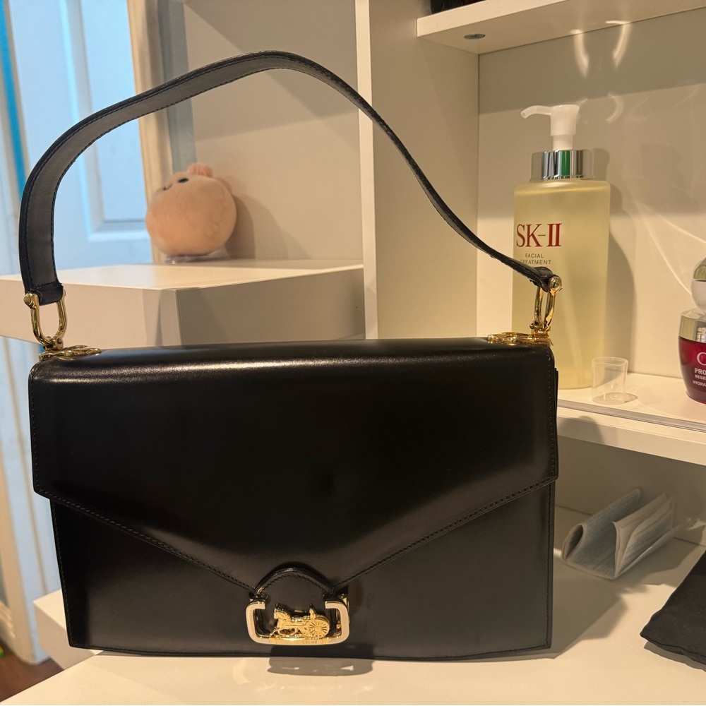 Celine Black Leather Shoulder Bag with Gold Hardware